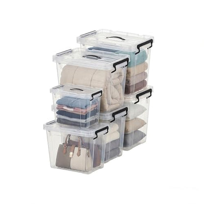 6 Pack Plastic Storage Bins with Lids | Clear Stackable Bins with Secure Latches and Handles Heavy-Duty Storage Containers For Home Office and Garage Organization - size: 4x90Qt+60Qt+42Qt