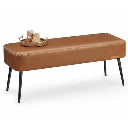 VASAGLE EKHO Collection - Bench for Entryway Bedroom, Synthetic Leather with Stitching, Ottoman Bench with Steel Legs, Living Room, Mid-Century Modern, Loads 660 lb, Caramel Brown ULOM076K01 - color: Caramel Brown, style: Steel Leg Bench