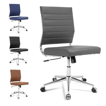 Okeysen Armless Office Desk Chair, Mid Back Ergonomic Swivel Conference Room Chair, Adjustable Height PU Leather Home Desk Chair with Lumbar Support, Modern Small Rolling Computer Task Chair, Gray - color: Grey