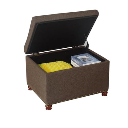 24'' Fabric Ottoman with Storage Rectangle Foot Rest Ottomans Stool for Living Room(Coffee) - color: Coffee