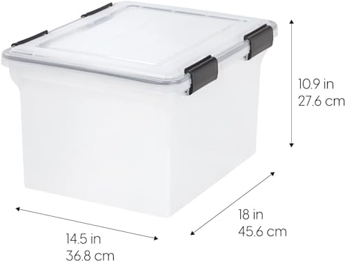 IRIS USA WeatherPro File Box Organizer, Letter/Legal, 32 Qt. 4-Pack, Clear | Organize important documents with water-resistant protection, secure latches, and stackable design for home or office storage - style: WeatherPro - 4 Pack