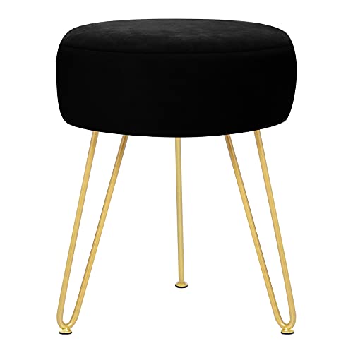 GERANT Multifunctional Vanity Stools - Velvet Round Ottoman Modern Dressing Stool -Upholstered Footrest Stool - Side Table Footstool with Golden Metal Leg for Living Room, Bedroom (Black) - color: Black