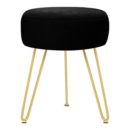 GERANT Multifunctional Vanity Stools - Velvet Round Ottoman Modern Dressing Stool -Upholstered Footrest Stool - Side Table Footstool with Golden Metal Leg for Living Room, Bedroom (Black) - color: Black