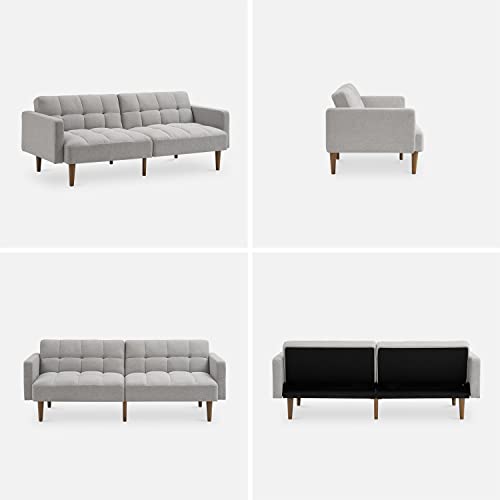 mopio 76.4" Futon Sofa Bed Tufted Styled, Sleeper Couch (Light Gray, Fabric) - color: Light Gray, Fabric
