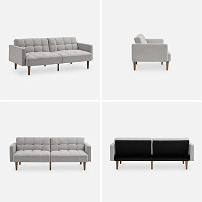 mopio 76.4" Futon Sofa Bed Tufted Styled, Sleeper Couch (Light Gray, Fabric) - color: Light Gray, Fabric