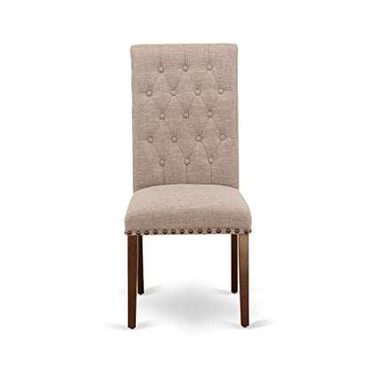 East West Furniture DLBR3-MAH-04 3 Piece Dining Room Furniture Set Contains a Round Dining Table with Dropleaf and 2 Light Tan Linen Fabric Parsons Chairs, 42x42 Inch, Mahogany - color: Dlbr3-mah-04