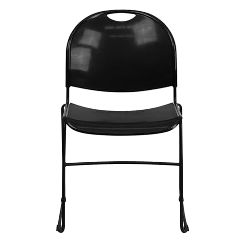 Flash Furniture HERCULES Series 880 lb. Capacity Black Ultra-Compact Stack Chair with Black Powder Coated Frame - color: Black Plastic/Black Frame, size: Set of 1