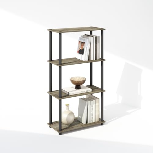 Furinno Turn-N-Tube Book Shelf, 4-Tier Bookshelf, Bookcase with Multipurpose Compact Display Rack, 11.6 x 23.6 x 43.2, for Living Room, Bedroom, Home Office, French Oak/Black - color: French Oak/Black, size: 4-Tier Round Tube