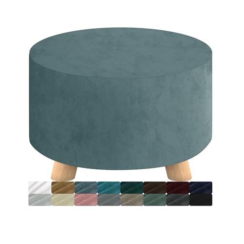 MAXIJIN Velvet Ottoman Slipcover - Round Foot Stool Cover, Thick Storage Protector with Elastic Bottom (Medium, Dusty Blue) - color: Dusty Blue, size: 14"D x 14"W x 15"H