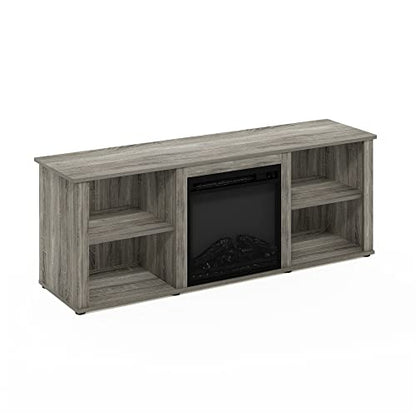 Furinno Classic 60 Inch TV Stand with Fireplace, French Oak Grey - color: French Oak Grey, size: 60-Inch
