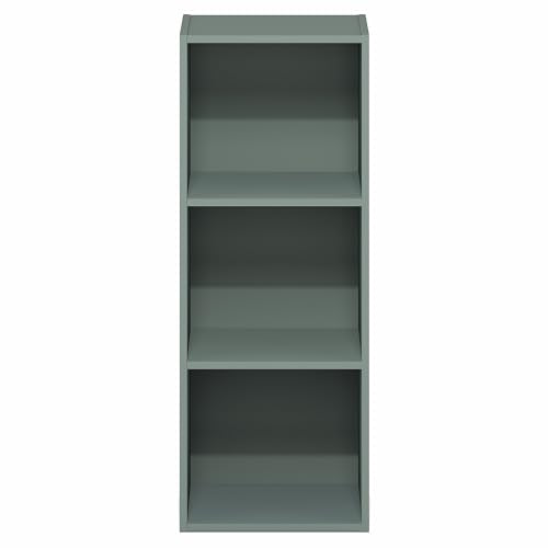Furinno LUDER Book Shelf, 3-Cube Bookshelf, Bookcase with Open Shelves, 9.3 x 12 x 31.5, Easy Assembly, for Living Room, Bedroom, Home Office, Sage Green - color: Sage Green, size: 3-Tier Cube