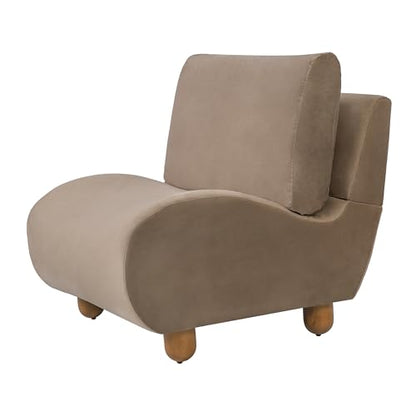 Merax Curved Accent Chair, Modern Armless Lounge Chair with Upholstered Seat, Rounded Backrest and Wood Legs, Single Sofa Seating for Living Room, Bedroom, Reading Nook, Mocha - color: Mocha
