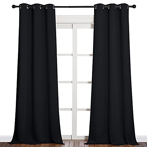 NICETOWN Black Out Curtain Panels - Home Decoration Thermal Insulated Solid Grommet Blackout Curtains/Drapes for Hall/Dining Room (Set of 2, 42 inches by 90 Inch, Black) - color: Black, size: 42"W x 90"L (Pack of 2)