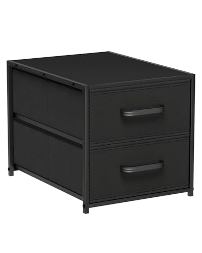Stackable Storage Drawers - 2 Tier Closet Organizer with Metal Frame and Handles, Fabric Dresser with Collapsible Bins for Bedroom, Dorm, Office, Black, 1 Pack - color: Black, size: 15.7 Inch. - 1 Pack