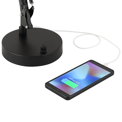 Wyatt 25" High Architect Desk Lamp USB Black Finish Adjustable Height | USB Ports A+C Charging Modern Metal Home Office Living Room Bedroom Bedside Nightstand House Lighting