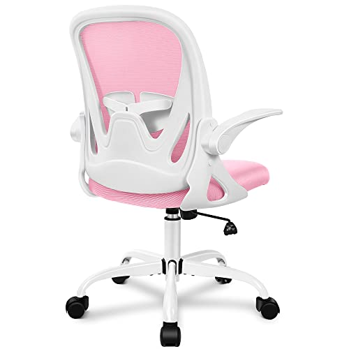 Office Chair Ergonomic Desk Chair with Adjustable Lumbar Support and Height, Swivel Breathable Desk Mesh Computer Chair with Flip up Armrests for Conference Room (Pink) - color: Pink