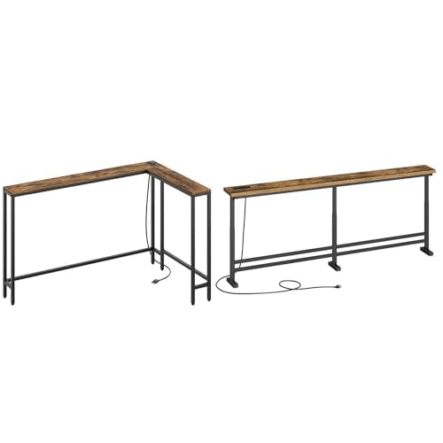 Narrow Console Table with Outlets, Skinny Behind Couch Table, Narrow Long Sofa Table for Living Room, Hallway, Entryway