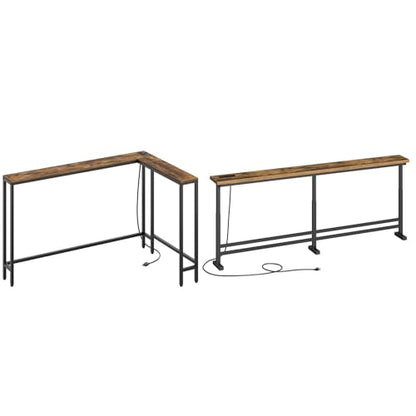 Narrow Console Table with Outlets, Skinny Behind Couch Table, Narrow Long Sofa Table for Living Room, Hallway, Entryway
