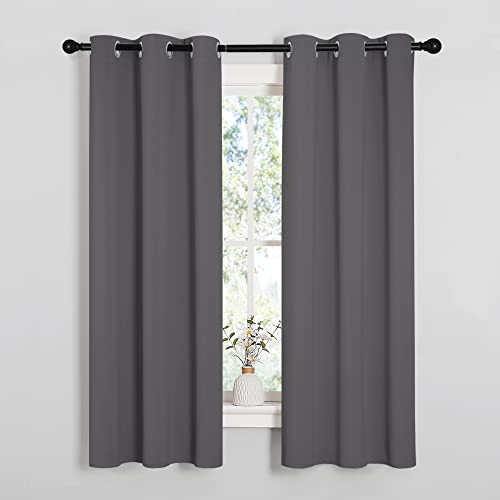 NICETOWN Grey Blackout Curtain Panels for Bedroom, Thermal Insulated Grommet Top Blackout Draperies and Drapes (2 Panels, W34 x L63 inches, Grey) - color: Grey, size: 34"W x 63"L (Pack of 2)