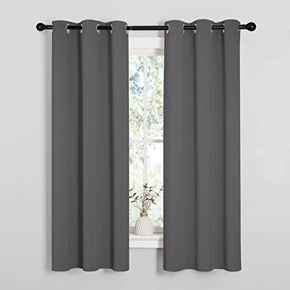 NICETOWN Grey Blackout Curtain Panels for Bedroom, Thermal Insulated Grommet Top Blackout Draperies and Drapes (2 Panels, W34 x L63 inches, Grey) - color: Grey, size: 34"W x 63"L (Pack of 2)