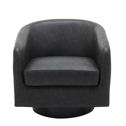 Swivel Accent Chair, PU Leather Upholstered Barrel Club Chair, Black | Modern Round Armchair | Comfy Reading Seat with Removable Cushion | For Living Room, Bedroom, Office - color: Black