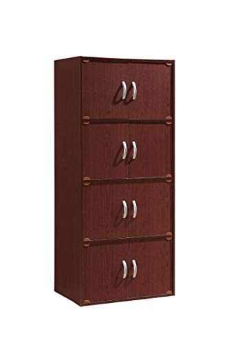 Hodedah 4-Shelf, 8-Door Bookcase Cabinet in Mahogany - color: Mahogany