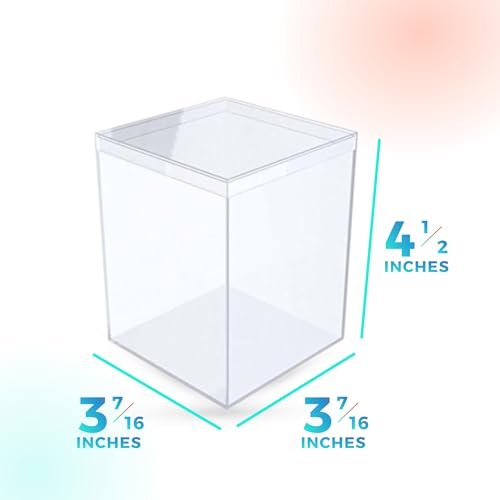 6-Pk Clear Acrylic Display Boxes with Lids, 3.44in square x4.5in, BPA-Free | Clear 3.44"sq x 4.5" boxes for rocks, seashells, gems & keepsakes; party favors too. BPA-free, made in USA. - size: 3.43" x 3.43" x 4.5"