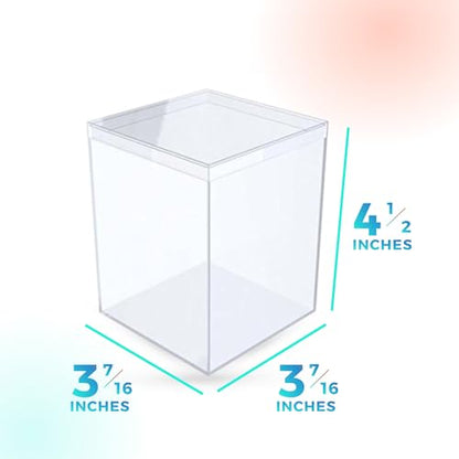 6-Pk Clear Acrylic Display Boxes with Lids, 3.44in square x4.5in, BPA-Free | Clear 3.44"sq x 4.5" boxes for rocks, seashells, gems & keepsakes; party favors too. BPA-free, made in USA. - size: 3.43" x 3.43" x 4.5"