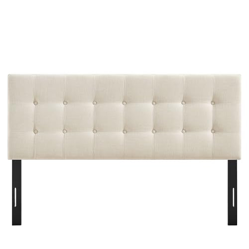 Modway Emily Full Size Performance Fabric Headboard in Ecru - Linen-Like Upholstery with Button Tufting and 7 Adjustable Height Positions - color: Ecru, size: Full