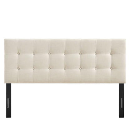 Modway Emily Full Size Performance Fabric Headboard in Ecru - Linen-Like Upholstery with Button Tufting and 7 Adjustable Height Positions - color: Ecru, size: Full