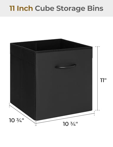 StorageWorks 11in Storage Cubes, Leather Cube Organizer Bins, Black, 4-Pack | Reinforced Handle & Front Panel, Faux Leather Front, Non-woven Fabric, Collapsible, Space-Saving, For Closet, Bedroom, Office - color: Black, size: 11 Inch