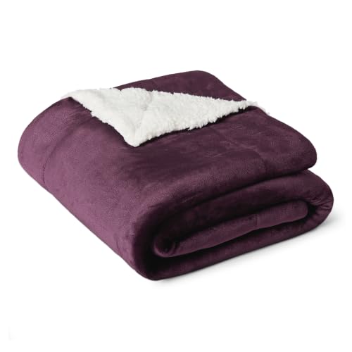 Amazon Basics Reversible Sherpa Throw Blanket, Velvety Flannel, Ultra Soft, Plum, 50"x60" - color: Plum, size: Throw (50"x60")
