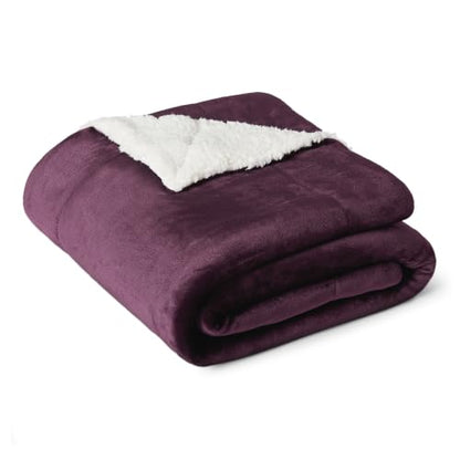 Amazon Basics Reversible Sherpa Throw Blanket, Velvety Flannel, Ultra Soft, Plum, 50"x60" - color: Plum, size: Throw (50"x60")