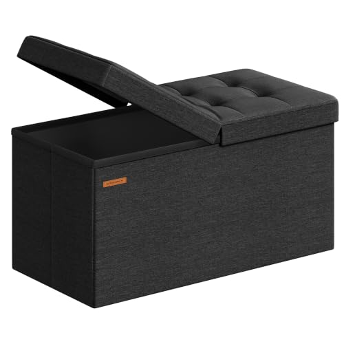 SONGMICS Mazie Collection - 30 Inches Storage Ottoman, Foldable Storage Bench with Flipping Lid, 660 lb Load Capacity, for Entryway, Living Room, Bedroom, Ink Black ULSF046B01 - color: Ink Black, size: 15"D x 30"W x 15"H, style: Modern