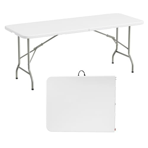 Elevon 6 Feet Heavy Duty Folding Table with Adjustable Height, Fold-in-Half Portable Table for Indoor Outdoor Use - Camping, Picnic, Party, Wedding, Dining, Utility Table - size: 6 feet