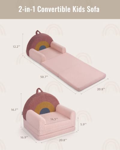 Blissful Diary Kids Couch, 2-in-1 Soft Kids Sofa, Kids Sofa Chair, Comfy Kids Furniture for Playroom, Reading & Play, Rainbow Blush - color: Rainbow Blush