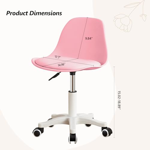 Small Desk Chair Cute, Swivel Armless Task Chair with Soft Padded Cushion, Height Adjustable Home Office Desk Chair with Back for Adult, Study Room, Vanity, Office Work - color: Pink, size: M-Set of 1