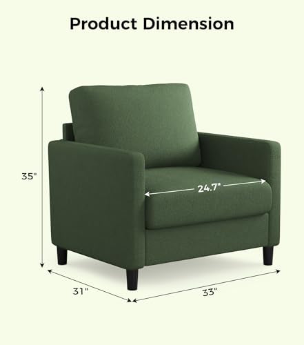Welzona Sofa Accent Chair, 33" Reading Chair, Comfy Teddy Arm Chairs | Comfy Teddy Fabric, Tool-free Setup, Washable Covers, All-wood Couch Chairs for Living Room, Bedroom, Reading Nook, Green - color: Green, size: Standard