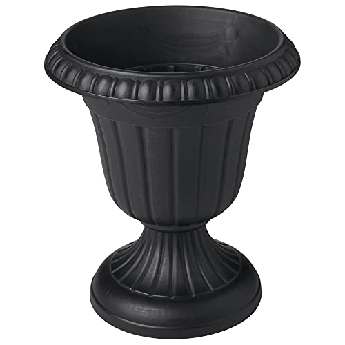 Arcadia Garden Products PL00BK Classic Traditional Plastic Urn Planter, 16” x 18”, Black - color: Black, size: 16" x 18"