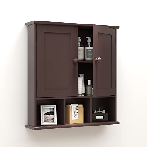 TaoHFE Brown Medicine Cabinets,Bathroom Wall Cabinet with 2 Door | Adjustable Shelves Over The Toilet Storage Cabinet,Espresso Bathroom Cabinet Wall Mounted for Laundry Room Kitchen - color: Espresso