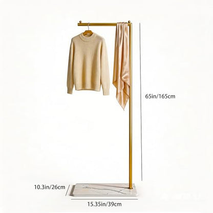 Gold Clothing Rack with Marble Base,Freestanding Garment Rack for Hanging Clothes,Modern Coat Rack, Minimalist Clothes Rack for Small Spaces,Bedroom,Entryway,Boutique Display (Gold)