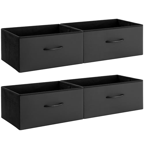 StorageWorks Black Storage Bins, Leather Storage Baskets, Large, 4-Pack | Reinforced Handles, Faux Leather Front, Non-woven Fabric, Collapsible, Space-Saving, Closet Organizers and Storage Bins - color: Black, size: 15¾"L x 10¾"W x 7½"H