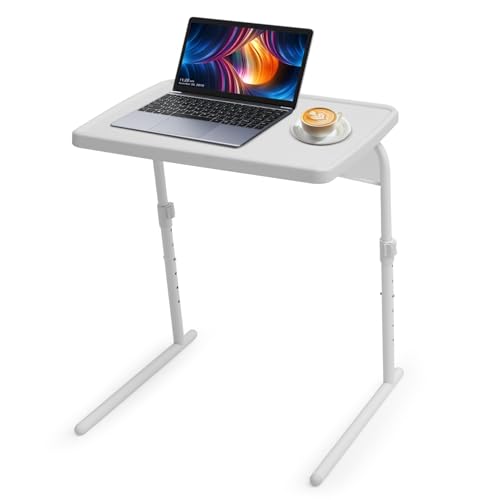 Athena Collection Adjustable TV Tray Table, White | Small Folding Table, 6 Adjustable Height & 3 Level Tilting Tabletop Laptop Desk for Living Room Small Space on Couch Sofa Bed - color: White