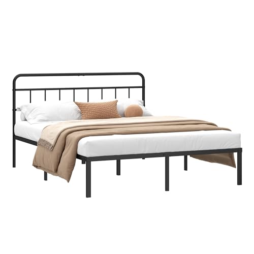 Kujielan 12 inches Queen Size Bed Frame with Minimalist Headboard, Black | Metal Platform Base with Strong Metal Slats,Mattress Foundation for Under Bed Storage,Easy Assembly - size: Queen