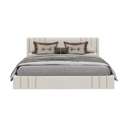 VilroCaz King Size Linen Upholstered Platform Bed Frame with Thick Fabric Headboard, No Box Spring Needed (Beige-6.17, King) - color: Beige-6.17, size: King
