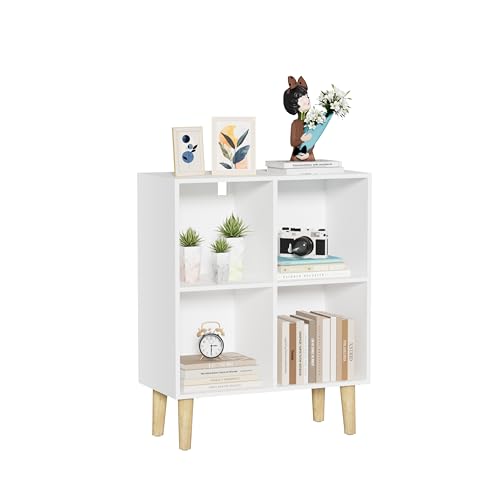 4 Cube Bookcase, Wooden Book Shelf Cube Storage Organizer with Legs, 2 Tier Bookshelf Freestanding Open Shelves for Living Room, Bedroom, Home Office (White, 4 Cube) - color: White, size: 4 Cube