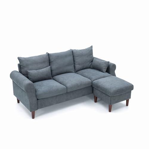 Panana 3 Seater Sofa with Footstool Set, Rolled Arm Classic Couch, Solid Wood Legs Settee for Small Living Room Office Lounge (Gray, 3 Seater with Ottoman) - color: Gray Linen Fabric, size: 3 seater with ottoman