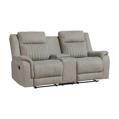 Lexicon 75" W Manual Double Reclining Loveseat with Center Console, Dove | Polished Microfiber Manual Wall Hugger Loveseat Recliner, Cup Holders, for Living Room, Tool Free Assembly - color: Dove, size: Reclining Loveseat