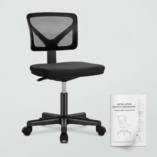 SUMELL Armless Office Chair, Ergonomic Mesh Mid Back Desk Chair with Wheels, Adjustable Height Swivel Rolling Task Chair for Small Spaces, Black