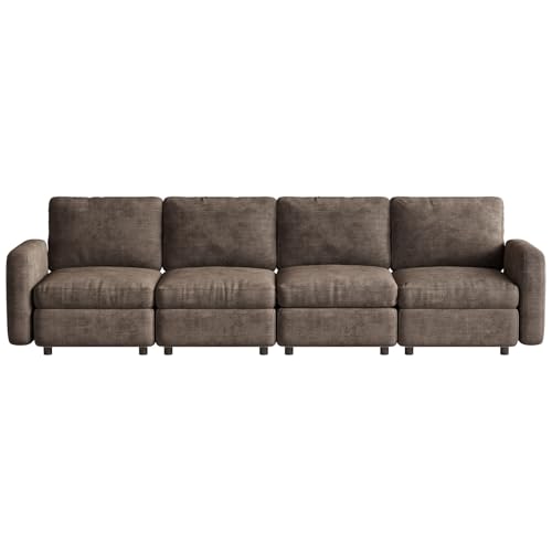Miuuod 4-Seat Modular Sofa Couch with Ergonomic Cushions, Convertible Sleeper Sectional for Living Room Bedroom Apartment, Brown Cloud Futon Lounge Furniture Set for Small Spaces - color: Brown, style: 4 Seats（4 Seats only）